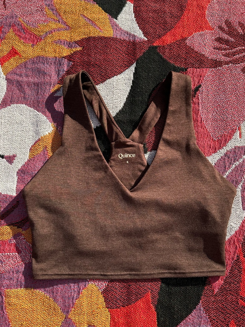 Quince Women's Heathered Brown V-Neck Soft Longline Bralette Sports Bra